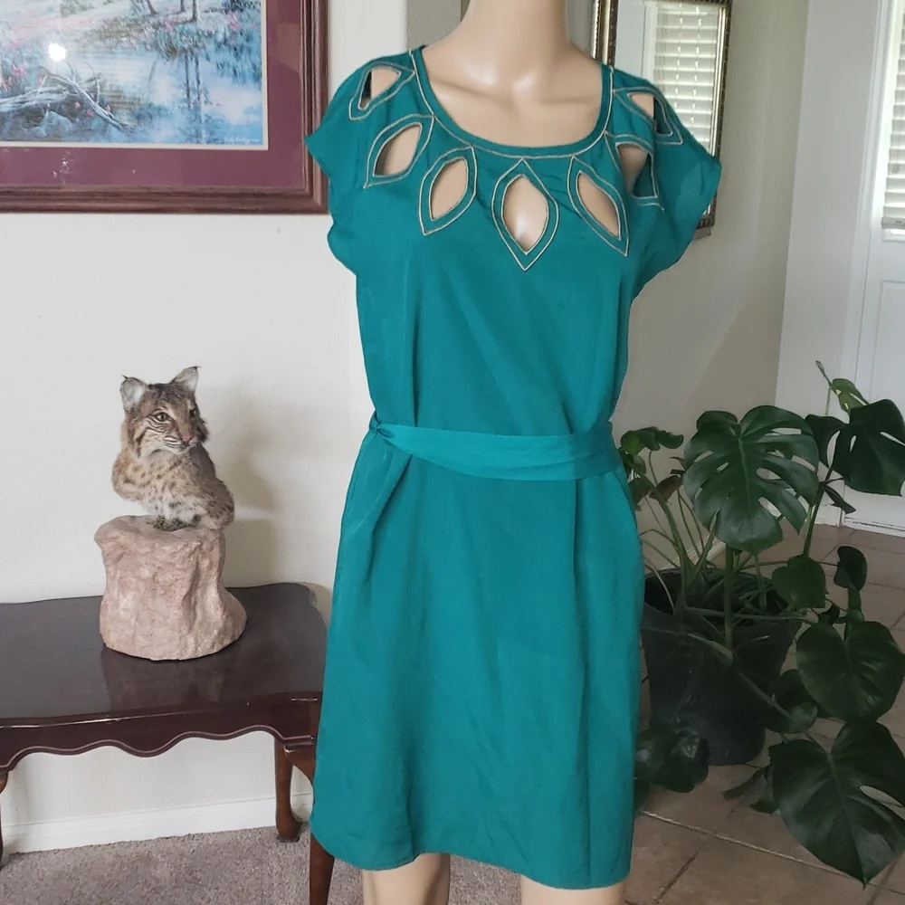 C. Luce s tear drop cutout square neckline slip dress self tie - Picture 2 of 6